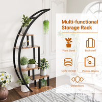 Garvee 2-Pack 5-Tier Half Moon Plant Stand, Curved Ladder Flower Pot Display Rack with Hanging, Powder-Coated Steel & MDF, Indoor/Outdoor, Brown
