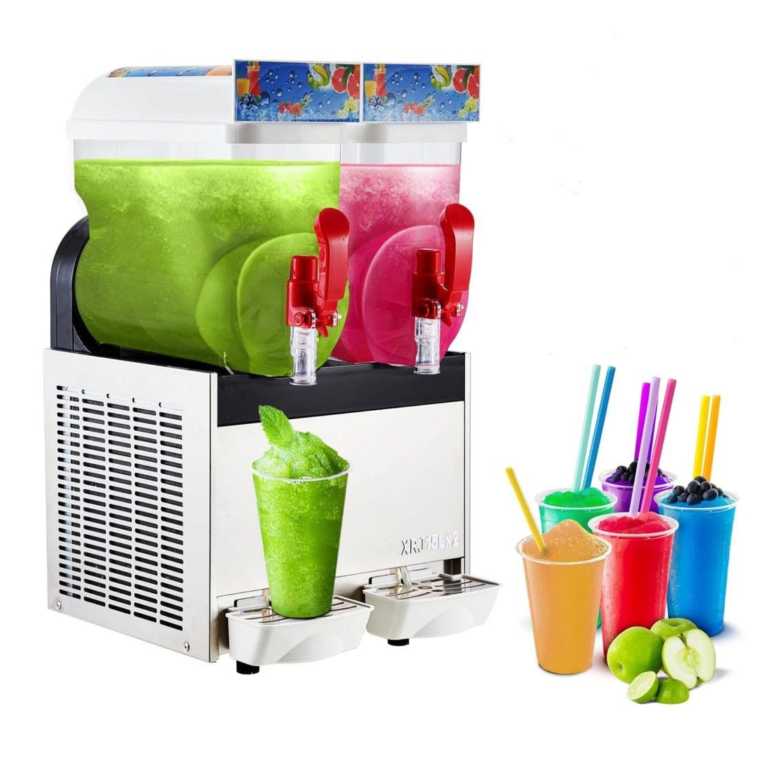 Commercial Slushy Machine 15L X 2 Margarita Machine Frozen Drink Machine Food-Grade PC Tanks
