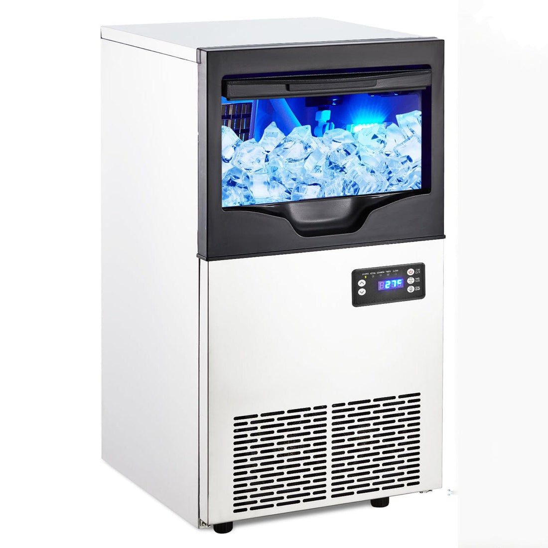 GARVEE 100LBS/24H Commercial Ice Maker with 33LBS Bin, Automatic Stainless Steel, for Home Bar, Including Water Filter, Scoop, Connection Hos