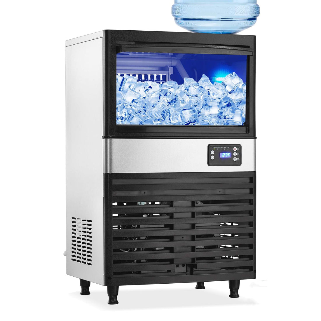 GARVEE 120Lbs/24H, Ice Maker, 26lbs Bin, 60 Clear Cubes, Stainless Steel, Under Counter, 2 Inlet Modes, Ideal for Home/Party/Bar/Restaurant