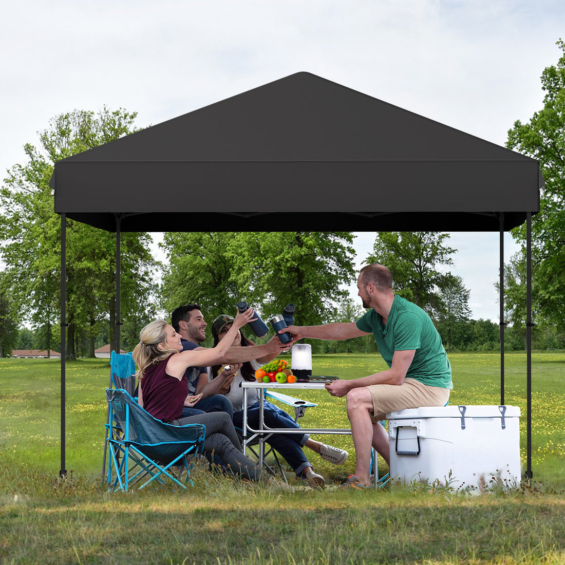 Garvee 10'x10' Pop-Up Canopy Tent - Easy One-Person Setup Portable Shelter with 4 Stakes, 4 Ropes & 4 Sandbags for Patio & Outdoor Activities, Black
