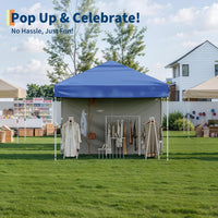 Garvee 10'x10'Pop Up Canopy Tent with 4Pcs Sidewalls, Portable Instant Commercial Canopy with 4 Stakes, 4 Ropes, 4 Sandbags for Farmers' Market, Patio, Outdoor, Camping, Blue
