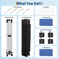 Garvee 10'x10'Pop Up Canopy Tent with 4Pcs Sidewalls, Portable Instant Commercial Canopy with 4 Stakes, 4 Ropes, 4 Sandbags for Farmers' Market, Patio, Outdoor, Camping, Blue