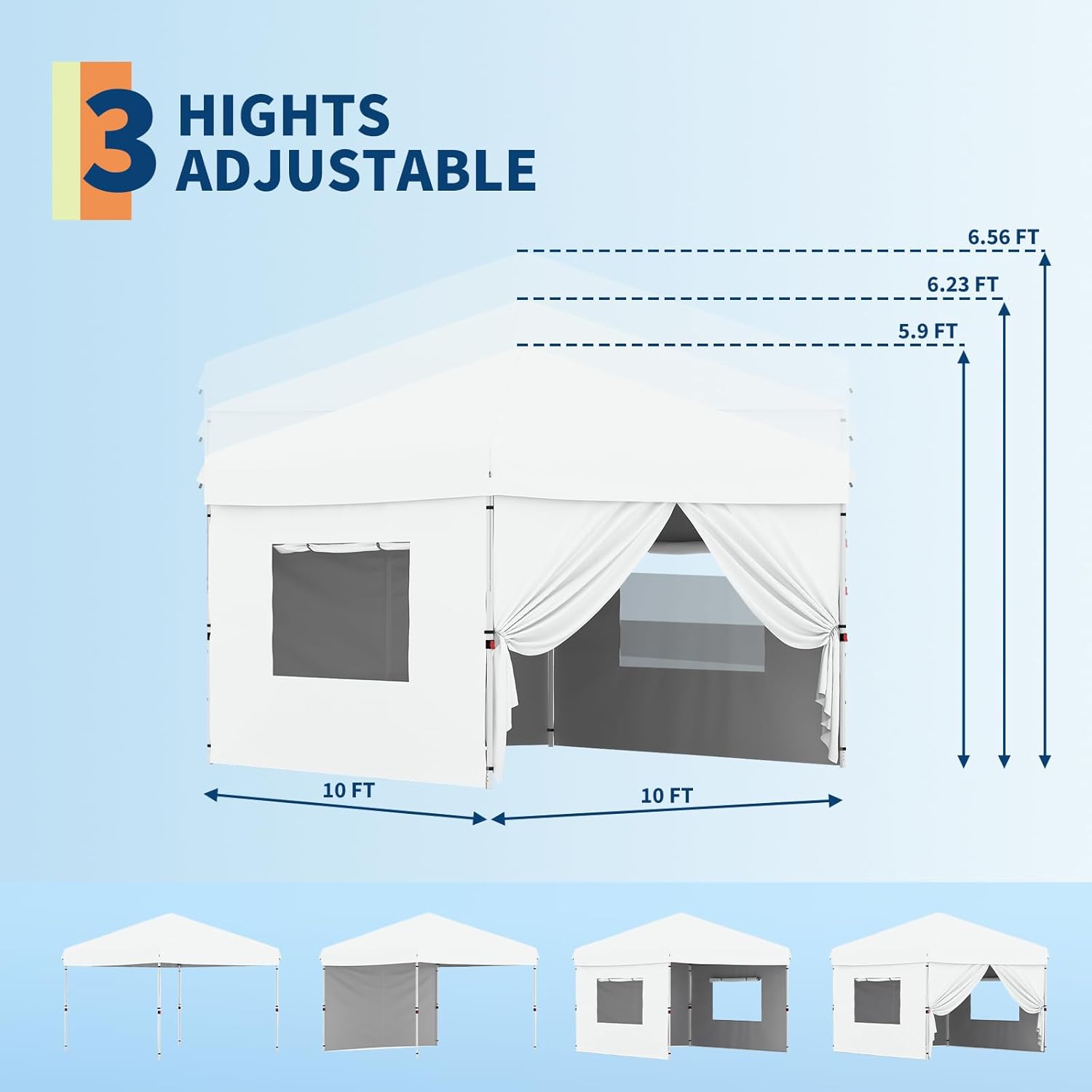 canopy tent dimensions Garvee Canopy Tent 10x10 Pop Up 4 Sidewalls White Outdoor Garden Patio Deck Pool Use