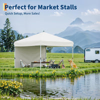 Garvee 10'x10' Pop-Up Canopy Tent with 4 Sidewalls - Portable Instant Commercial Canopy with Stakes, Ropes & Sandbags for Market, Patio & Camping, White