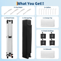 Garvee 10'x10' Pop-Up Canopy Tent with 4 Sidewalls - Portable Instant Commercial Canopy with Stakes, Ropes & Sandbags for Market, Patio & Camping, White