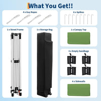 Garvee 10'x10' Pop Up Canopy with 4 Sidewalls Easy Up Camping Tent with One Button Push Setup - 1 Roller Bag, 3 Adjustable Height, 4 Weight Bags for Deck, Garden, Sports, Beach, Party, Green