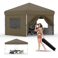 Garvee 10'x10' Pop Up Canopy, Heavy Duty Tents for Parties, One Person Set Up Event Tent, Brown