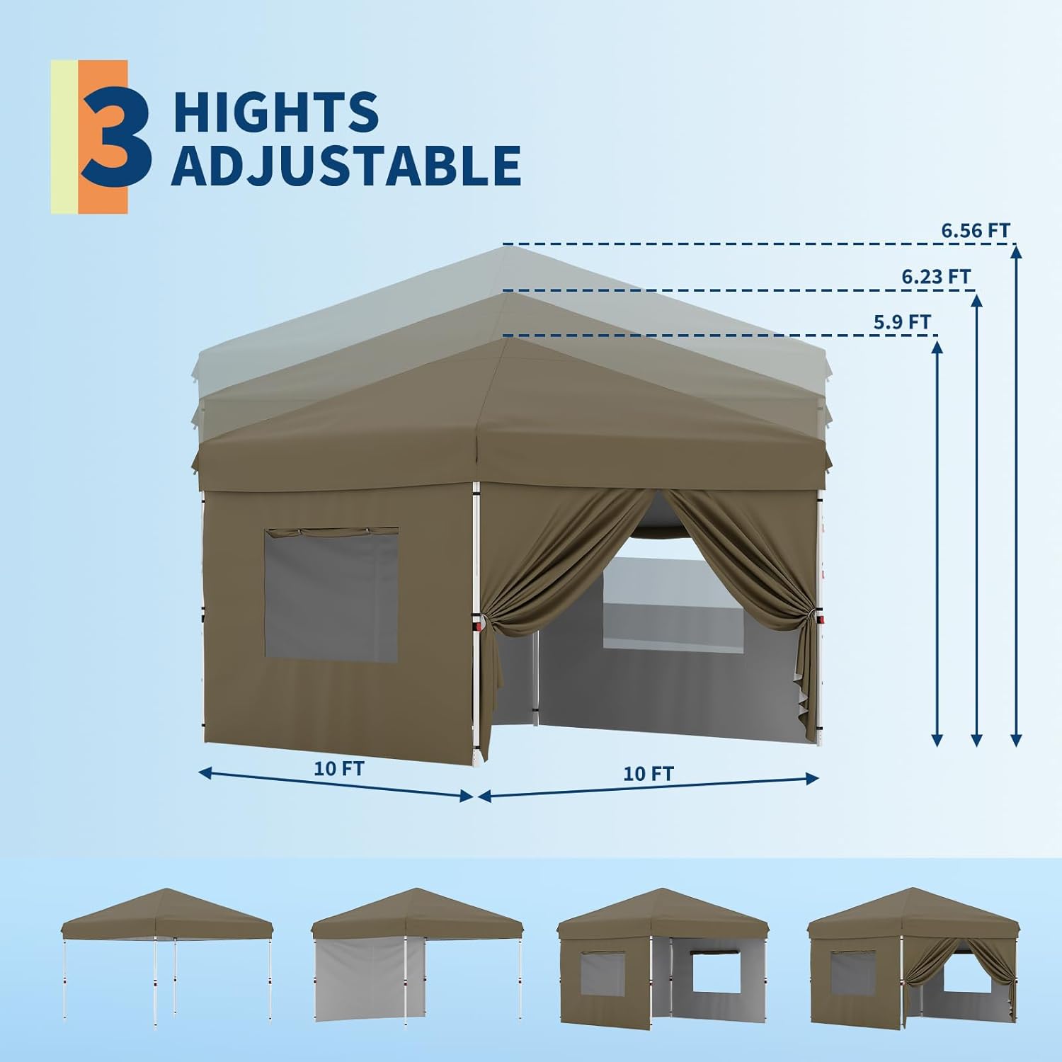 Garvee 10'x10' Pop Up Canopy, Heavy Duty Tents for Parties, One Person Set Up Event Tent, Brown