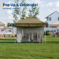 Garvee 10'x10' Pop Up Canopy, Heavy Duty Tents for Parties, One Person Set Up Event Tent, Brown