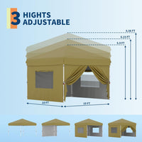 Garvee 10'x10' Pop-Up Canopy Tent - Easy One-Person Setup, Portable Shelter with 4 Sidewalls & 4 Sandbags, Ideal for Patio & Outdoor Activities, Khaki