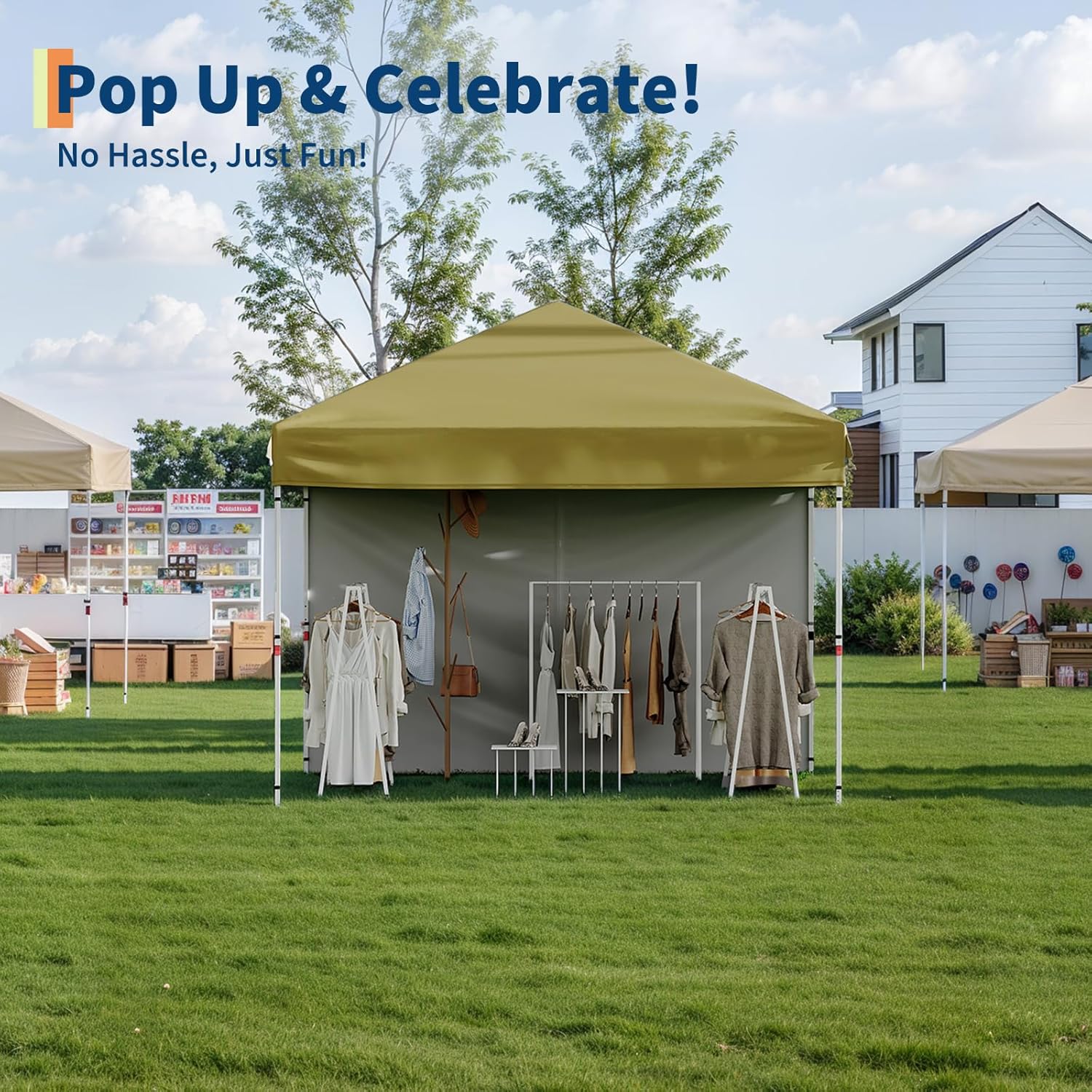 Garvee 10'x10' Pop-Up Canopy Tent - Easy One-Person Setup, Portable Shelter with 4 Sidewalls & 4 Sandbags, Ideal for Patio & Outdoor Activities, Khaki