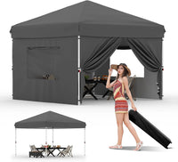 Garvee 10x10 Pop Up Canopy Tent Waterproof Portable with 4 Sidewalls, Roll-Up Windows, Heavy-Duty 600D Fabric, Sandbags & Stakes Included for Camping & Parties