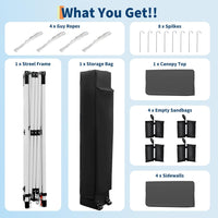 Garvee 10'x10' Pop-Up Canopy Tent with 4 Sidewalls - Portable Instant Commercial Canopy with Stakes, Ropes & Sandbags for Market, Patio & Camping, Black