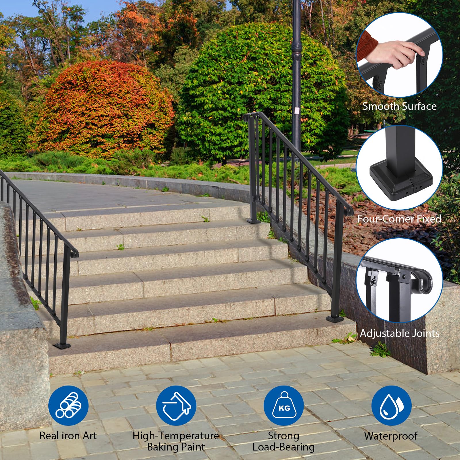 Adjustable Handrail 4-5 Steps, Kit Included, for Outdoor Stairs - GARVEE