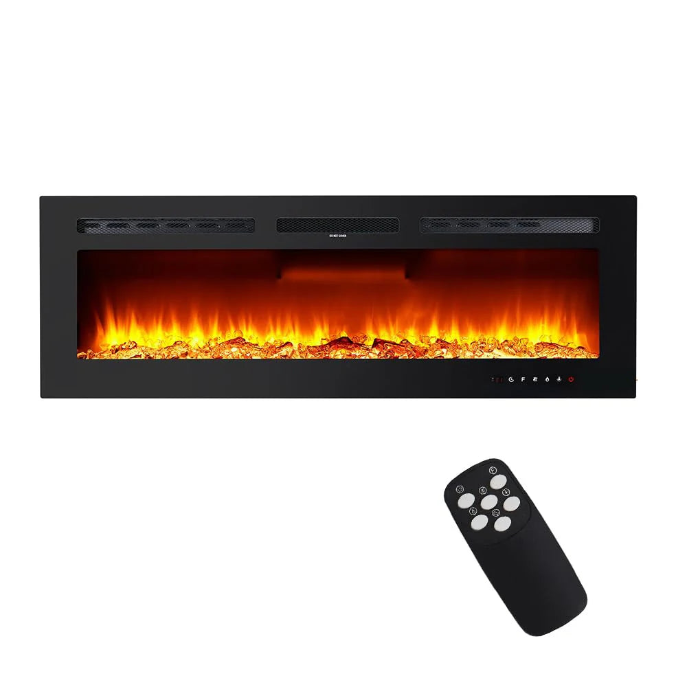 Garvee 50" Electric Fireplace, In-Wall/ Mounted, 3D Flames, 750/1500W, 5 Brightness Level Adjustment, For any room
