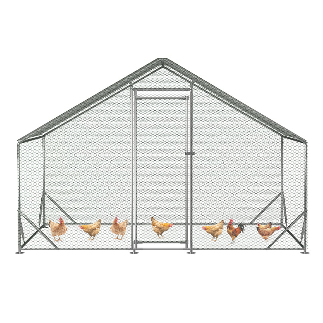 Garvee Chicken Coop Large Metal Chicken House,Walk-in Poultry Cage Chicken Run Pen Dog Kennel Duck House with Waterproof and Anti-Ultraviolet Cover (10' L x 6.6' W x 6.56' H))