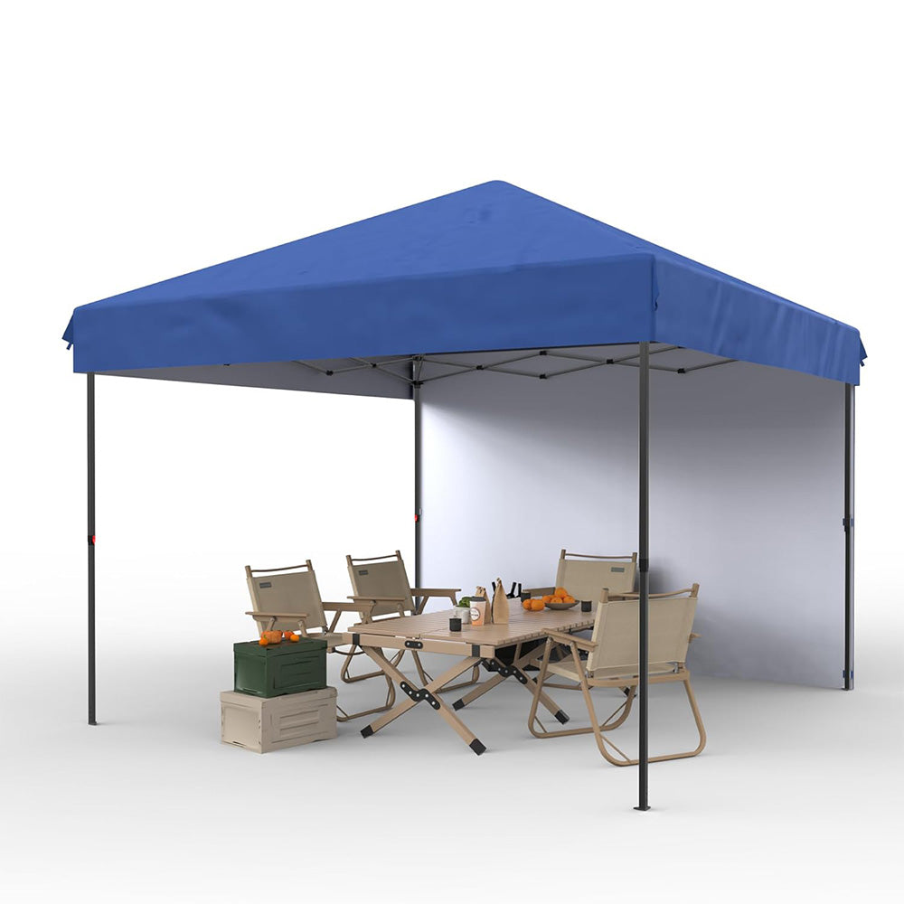 Garvee 10'x10' Pop-Up Canopy Tent - Portable Instant Gazebo with 1 Removable Sidewall, 4 Stakes & Ropes for Outdoor Events, Patio, Party, Camping, Blue