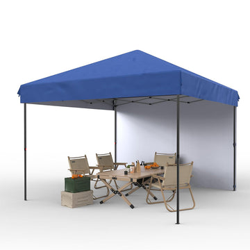 Garvee 10'x10' Pop-Up Canopy Tent - Portable Instant Gazebo with 1 Removable Sidewall, 4 Stakes & Ropes for Outdoor Events, Patio, Party, Camping, Blue