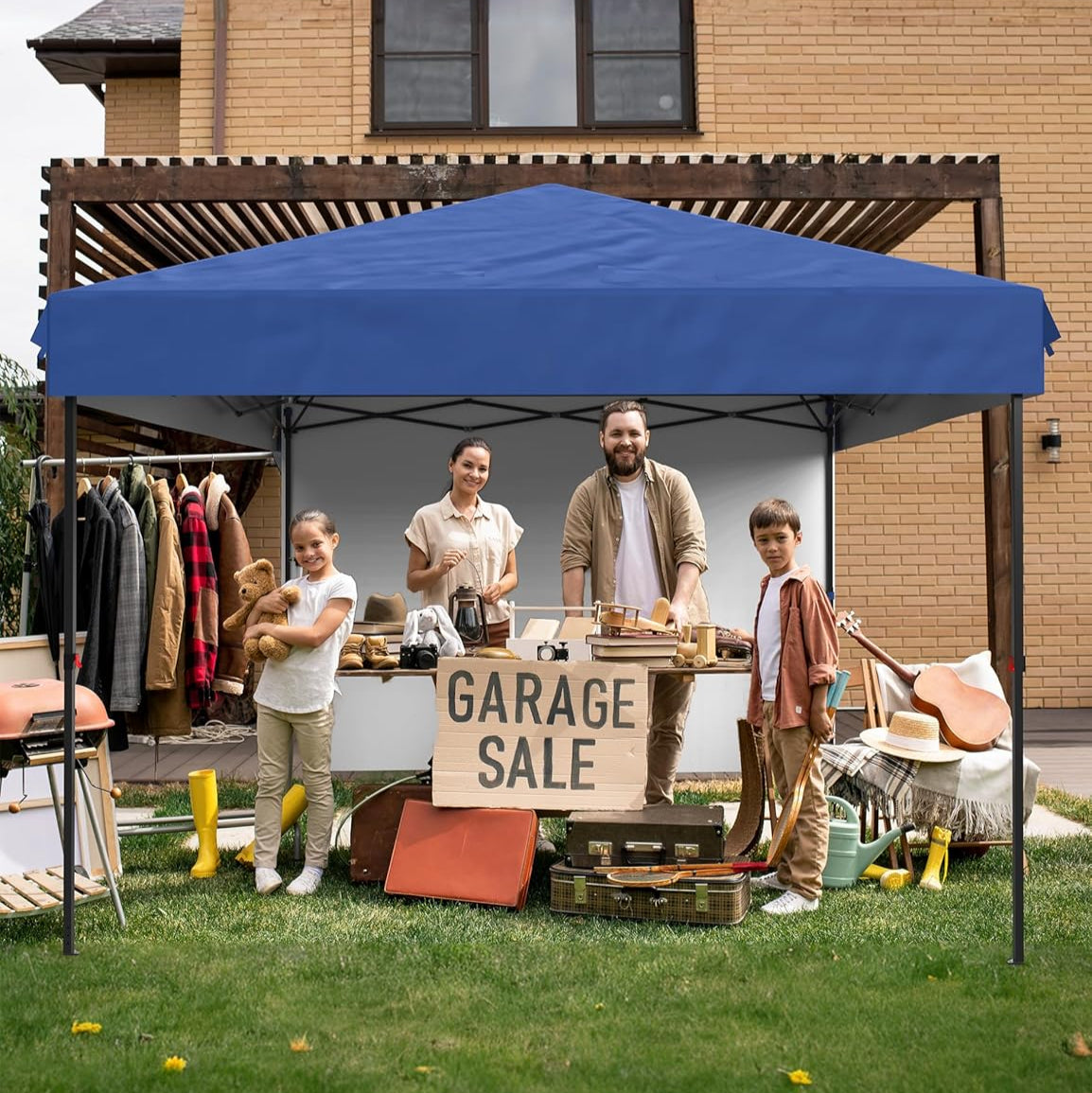 Garvee 10'x10' Pop-Up Canopy Tent - Portable Instant Gazebo with 1 Removable Sidewall, 4 Stakes & Ropes for Outdoor Events, Patio, Party, Camping, Blue