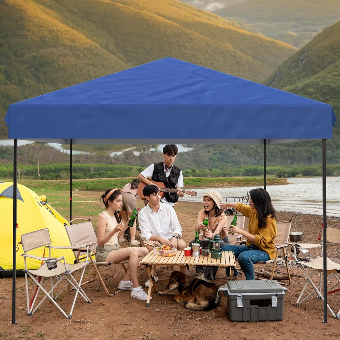 Garvee 10'x10' Pop-Up Canopy Tent - Portable Instant Gazebo with 1 Removable Sidewall, 4 Stakes & Ropes for Outdoor Events, Patio, Party, Camping, Blue