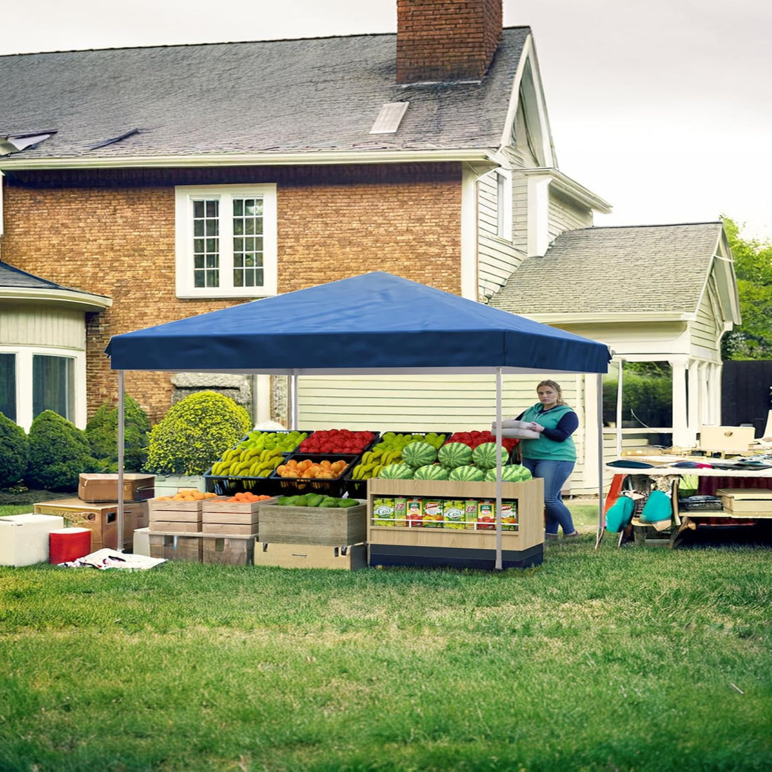Garvee 10'x10' Pop-Up Canopy Tent with 3 Removable Sidewalls - Heavy Duty Commercial Instant Tent for Farmers Market, Craft Fair, Event, Vendor, Blue