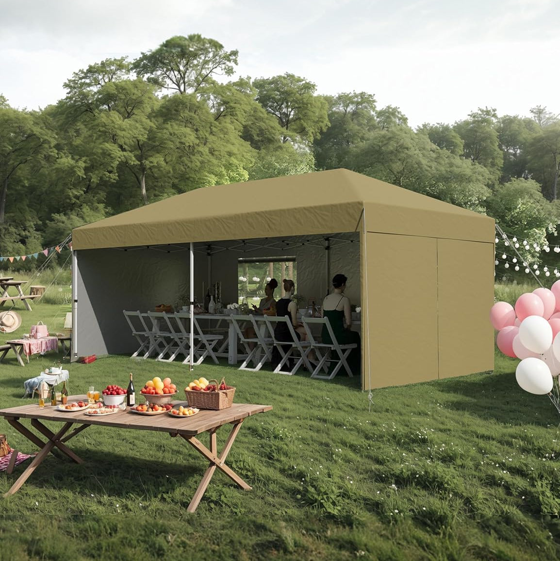 Garvee 10'x20' Pop-Up Canopy Tent - 210D Oxford Fabric Portable Instant Commercial Tent with 4 Sidewalls, 12 Stakes & 6 Sandbags for Events, Khaki