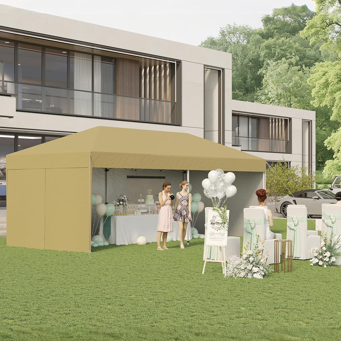 Garvee 10'x20' Pop-Up Canopy Tent - 210D Oxford Fabric Portable Instant Commercial Tent with 4 Sidewalls, 12 Stakes & 6 Sandbags for Events, Khaki