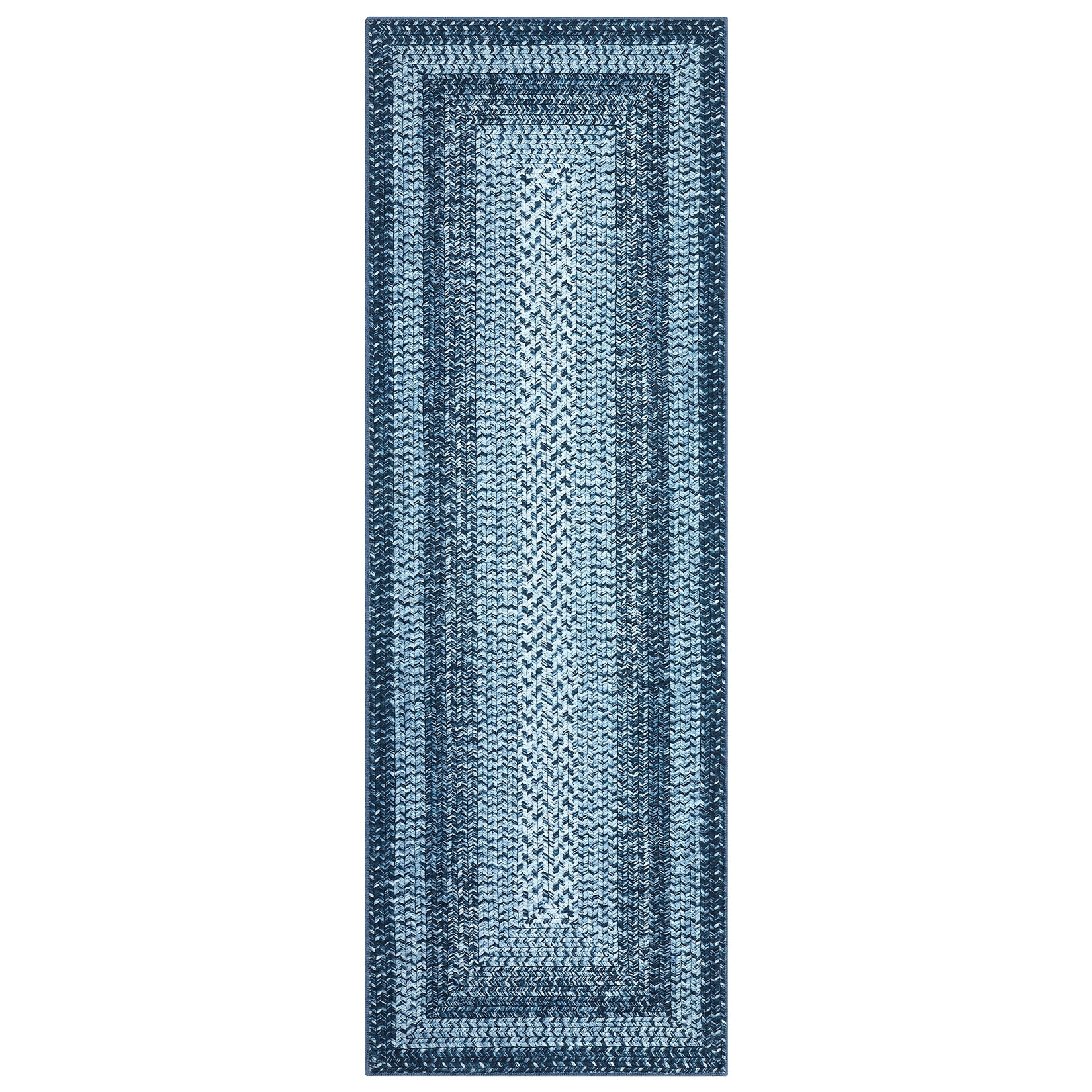 Garvee Bordered Grey Blue 2x6 Washable Area Rug, Non-Slip Runner Ultra-Thin Farmhouse Kitchen Mat Bedroom Bedside Laundry Distressed Carpet