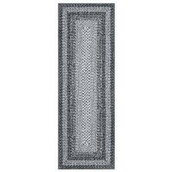Garvee Bordered Grey 2x6 Boho Washable Runner Rug, Distressed Farmhouse Print, Ultra-Thin Non-Slip Polyester Mat with Cozy Texture for Kitchen, Bedroom, Entryway