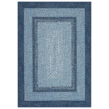 Garvee Bordered Grey Blue 10x13 Washable Rug, Boho Braided, Non-Slip, Low Pile, Polyester, Foldable, Blue, Living Room, Bedroom, Office