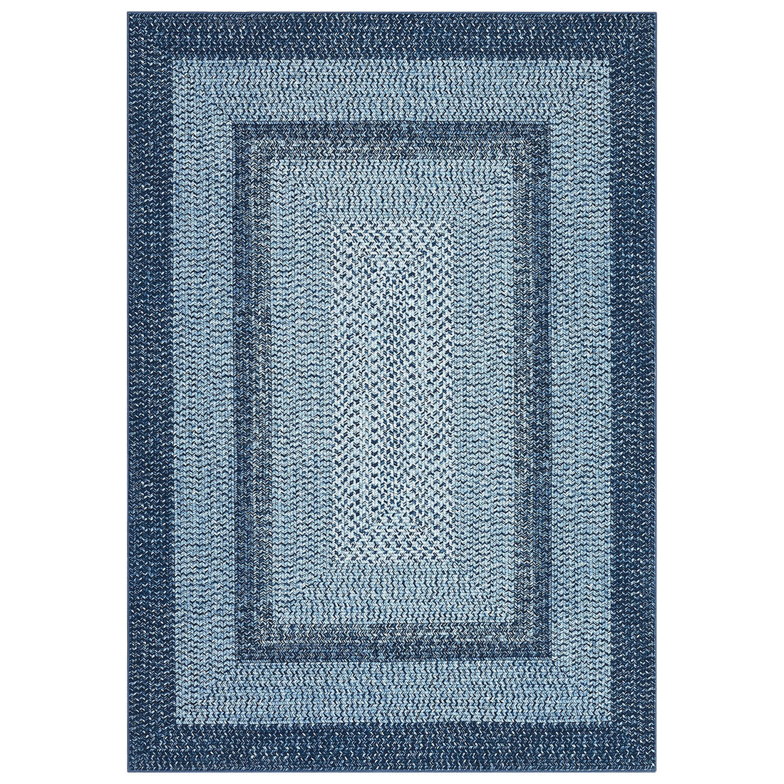 Garvee Bordered Grey Blue 10x13 Washable Rug, Boho Braided, Non-Slip, Low Pile, Polyester, Foldable, Blue, Living Room, Bedroom, Office