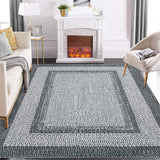 Garvee Bordered Grey 9x12 Boho Braided Area Rug, Washable Vintage Low-Pile Carpet with Non-Slip TPR Backing, Foldable Polyester for Living Room, Bedroom, Office - Gray