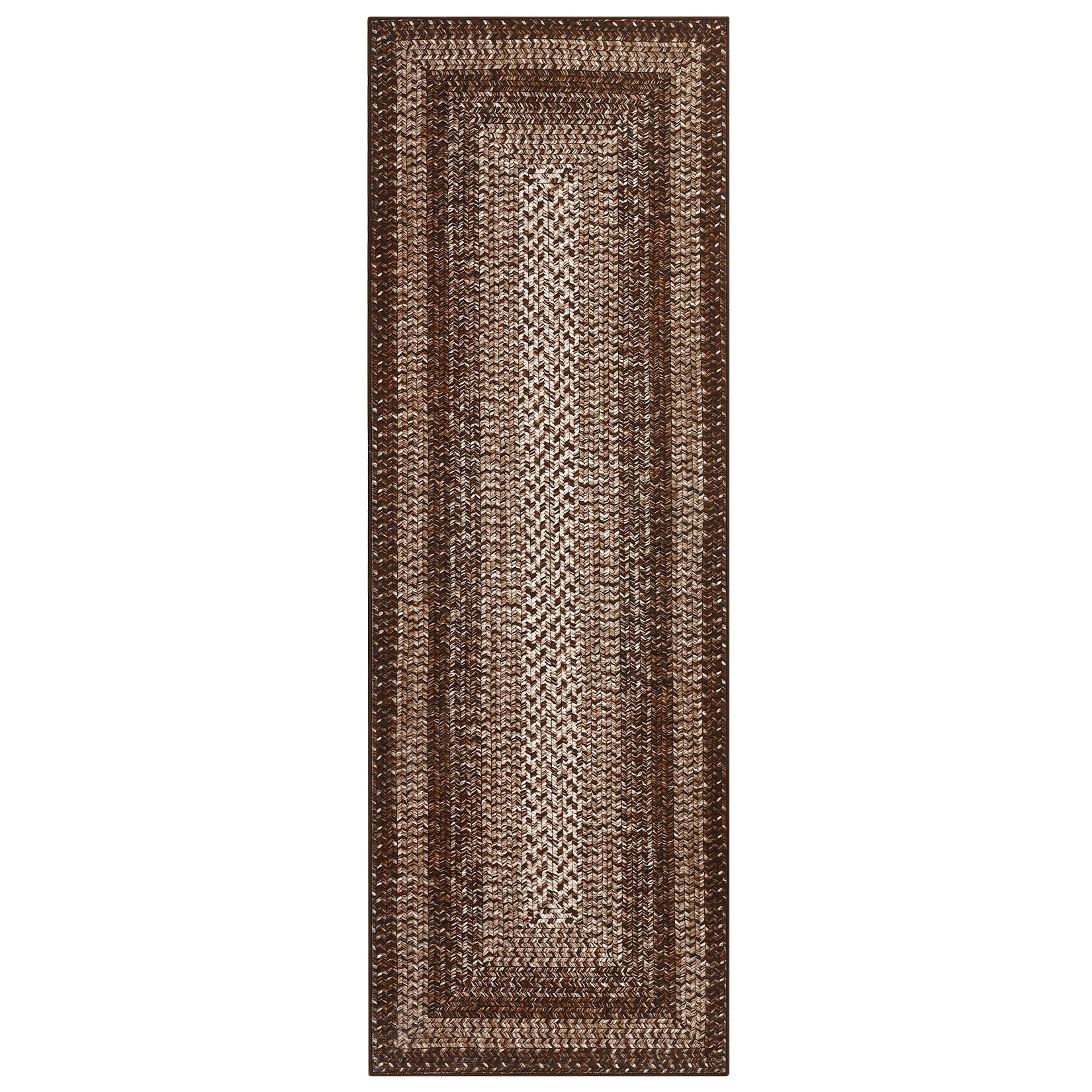 Garvee Bordered Brown 2x6 Braided Distressed Runner, Washable Non Slip Non-Shedding Ultra-Thin Carpet for Entryway Hallway & Bedroom Bedside