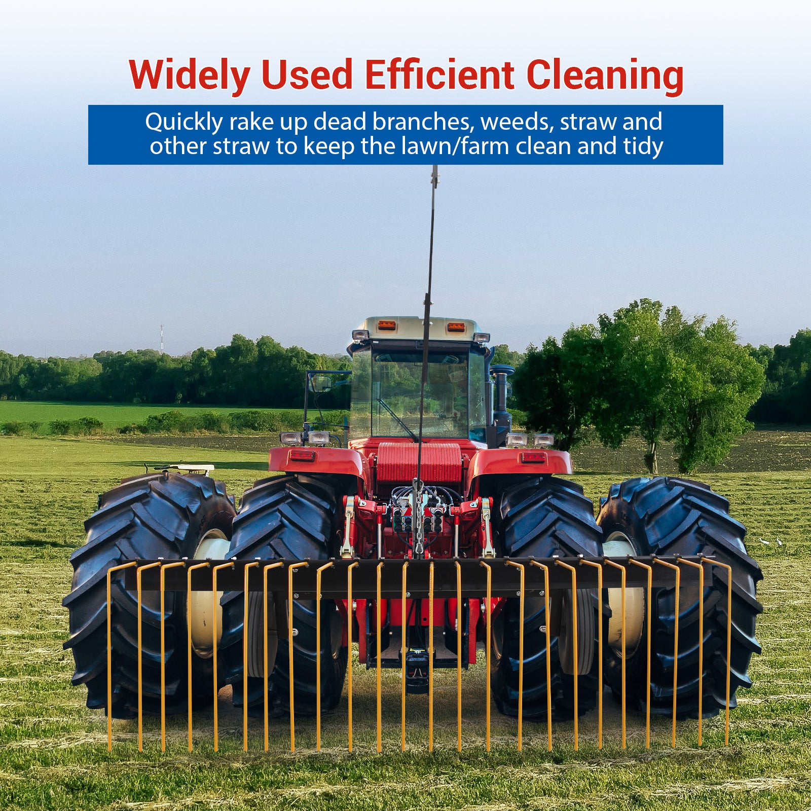 Garvee 60 Inch ATV Tow Behind Durable Corrosion Resistant Steel Pine Straw Rake, Landscape Rake, Dethatcher Rake for Tractor