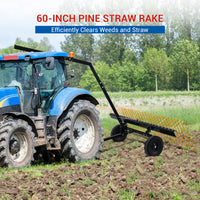Garvee 60 Inch ATV Tow Behind Durable Corrosion Resistant Steel Pine Straw Rake, Landscape Rake, Dethatcher Rake for Tractor