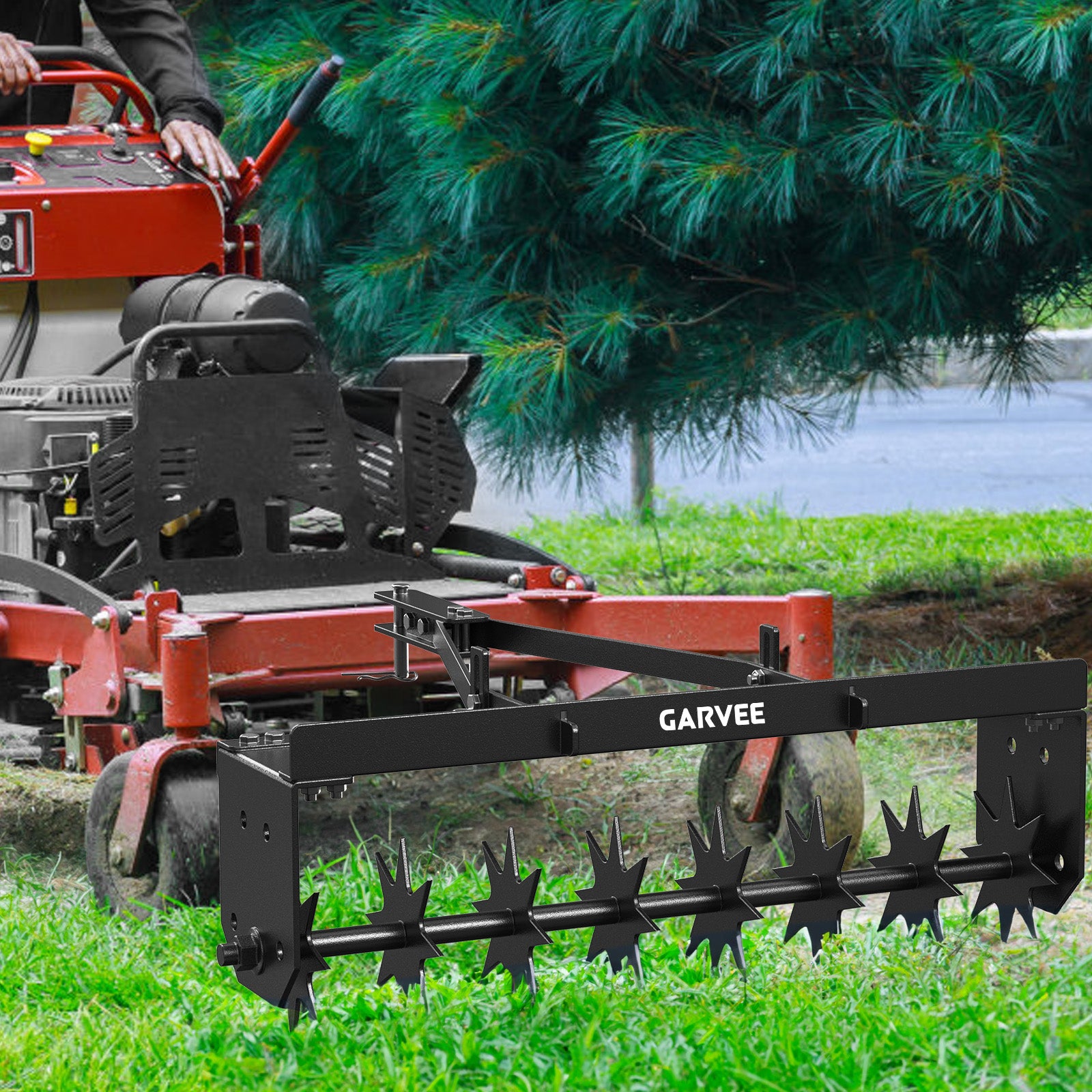 Garvee 32" Tow-Behind Spike Lawn Aerator for Tractor, Heavy-Duty Steel Tines, Extra-Wide Tow Bar, Soil Penetrator for Lawn & Farm