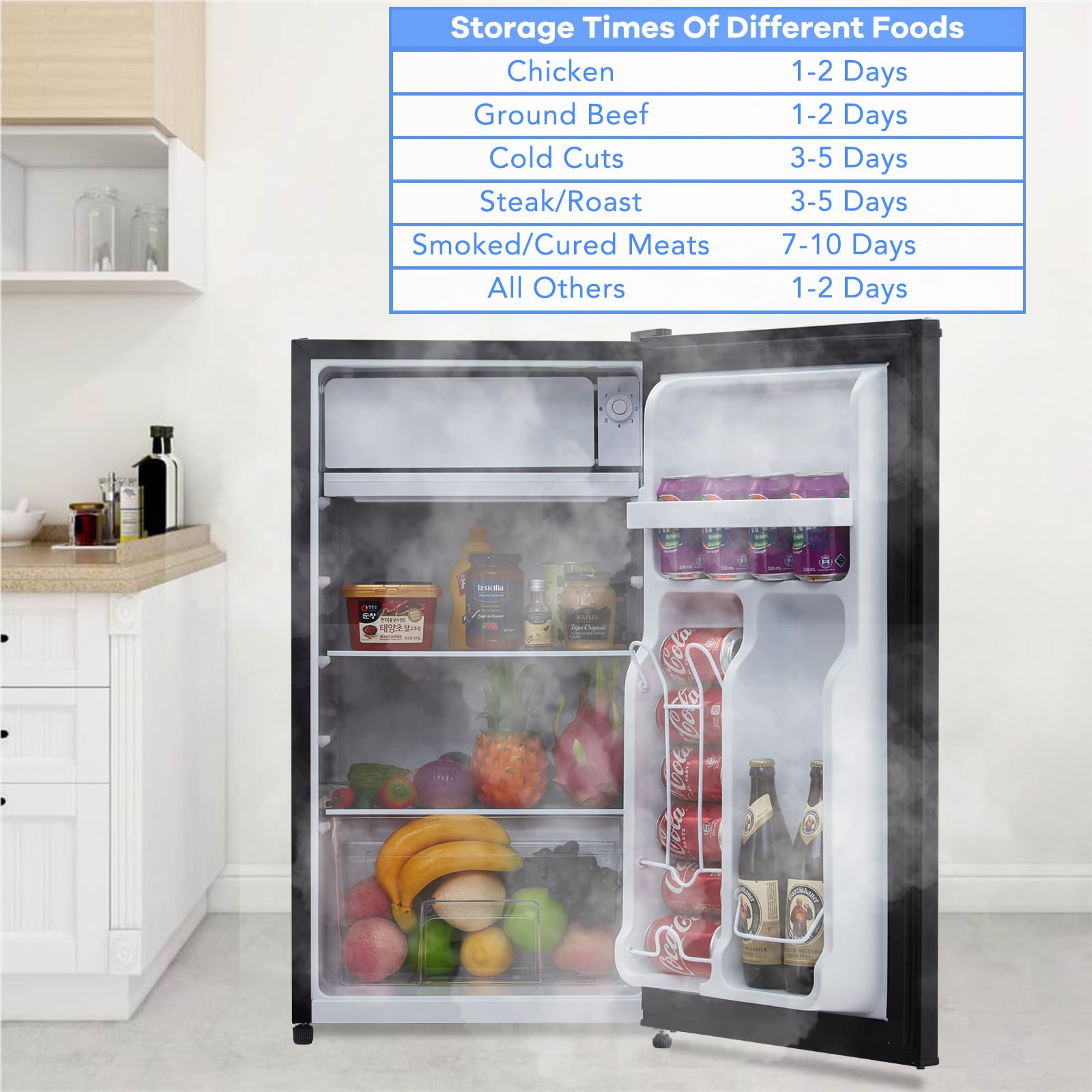 91L Mini Fridge/Freezer, Adjustable Thermostat for Dorm/Office - GARVEE