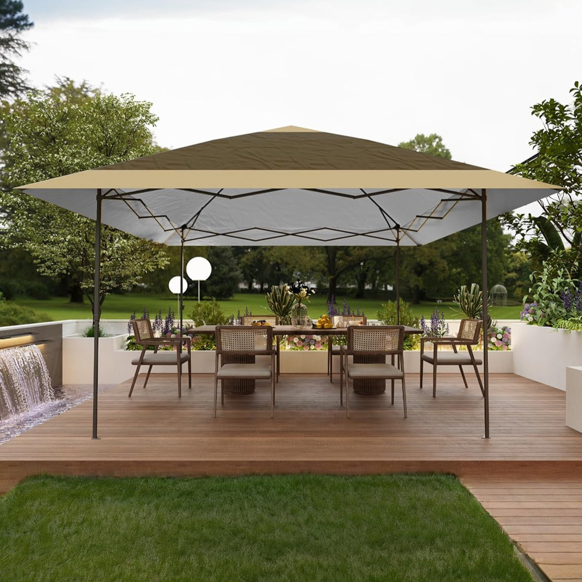 Garvee 12'x12' Pop-Up Instant Gazebo Tent - Double Roof Portable Patio Sun Shelter Outdoor Canopy for Deck, Backyard, Garden, Lawn, Khaki & Beige