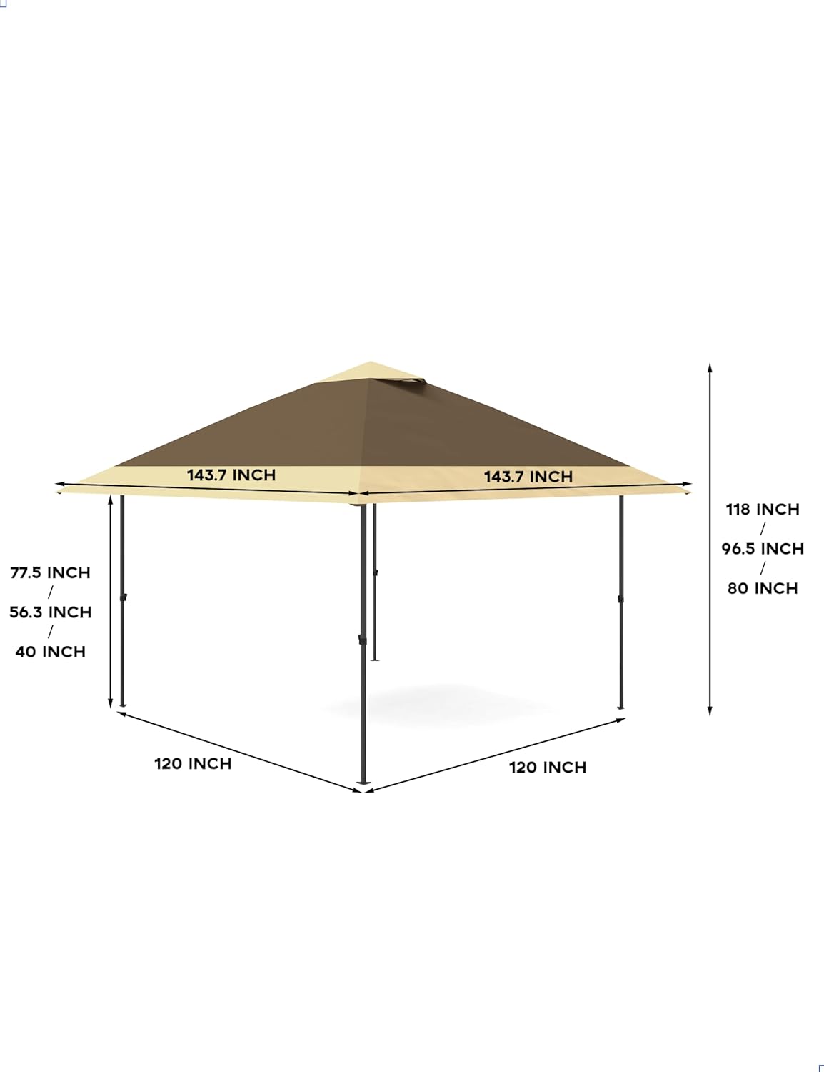 Garvee 12'x12' Pop-Up Instant Gazebo Tent - Double Roof Portable Patio Sun Shelter Outdoor Canopy for Deck, Backyard, Garden, Lawn, Khaki & Beige