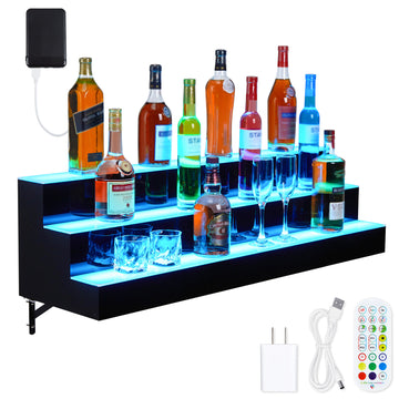 Garvee LED Liquor Bottle Display Shelf 3 Tiers Acrylic 7 Static Colors RF Remote App Control for Home Bar Party