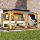 Garvee 12'x20' Outdoor Hardtop Gazebo with Netting and Sunshade Curtains for Patio Terrace Lawn Deck Aluminium Grey - Khaki