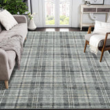 Garvee Plaid Green 8x10 Bedroom Rug Large Area Rugs for Living Room Modern Office Rug Distressed Rug Low Pile Farmhouse Floor Cover Non Slip Checkered Rug Green - Grayish Green