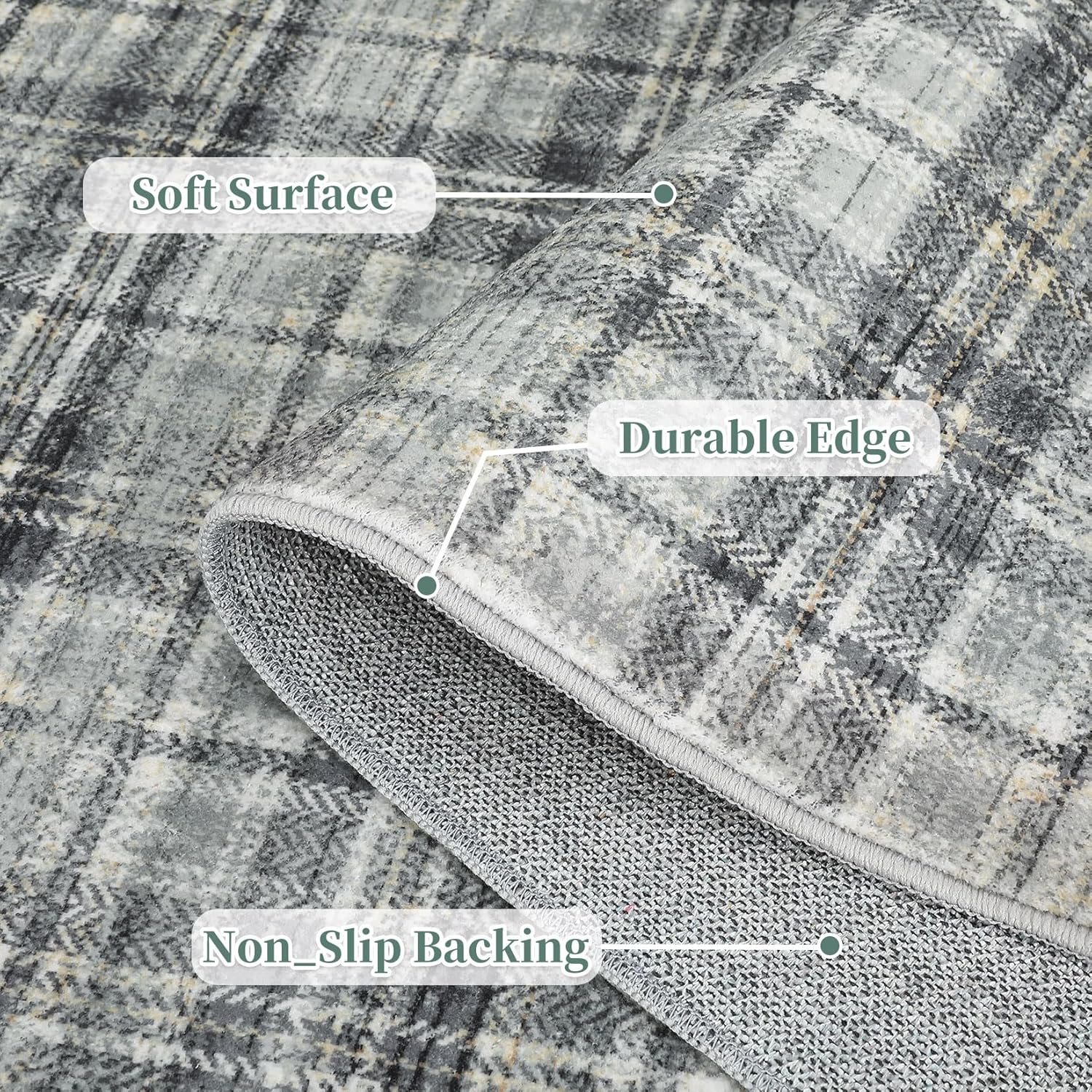 Garvee Plaid Green 8x10 Bedroom Rug Large Area Rugs for Living Room Modern Office Rug Distressed Rug Low Pile Farmhouse Floor Cover Non Slip Checkered Rug Green