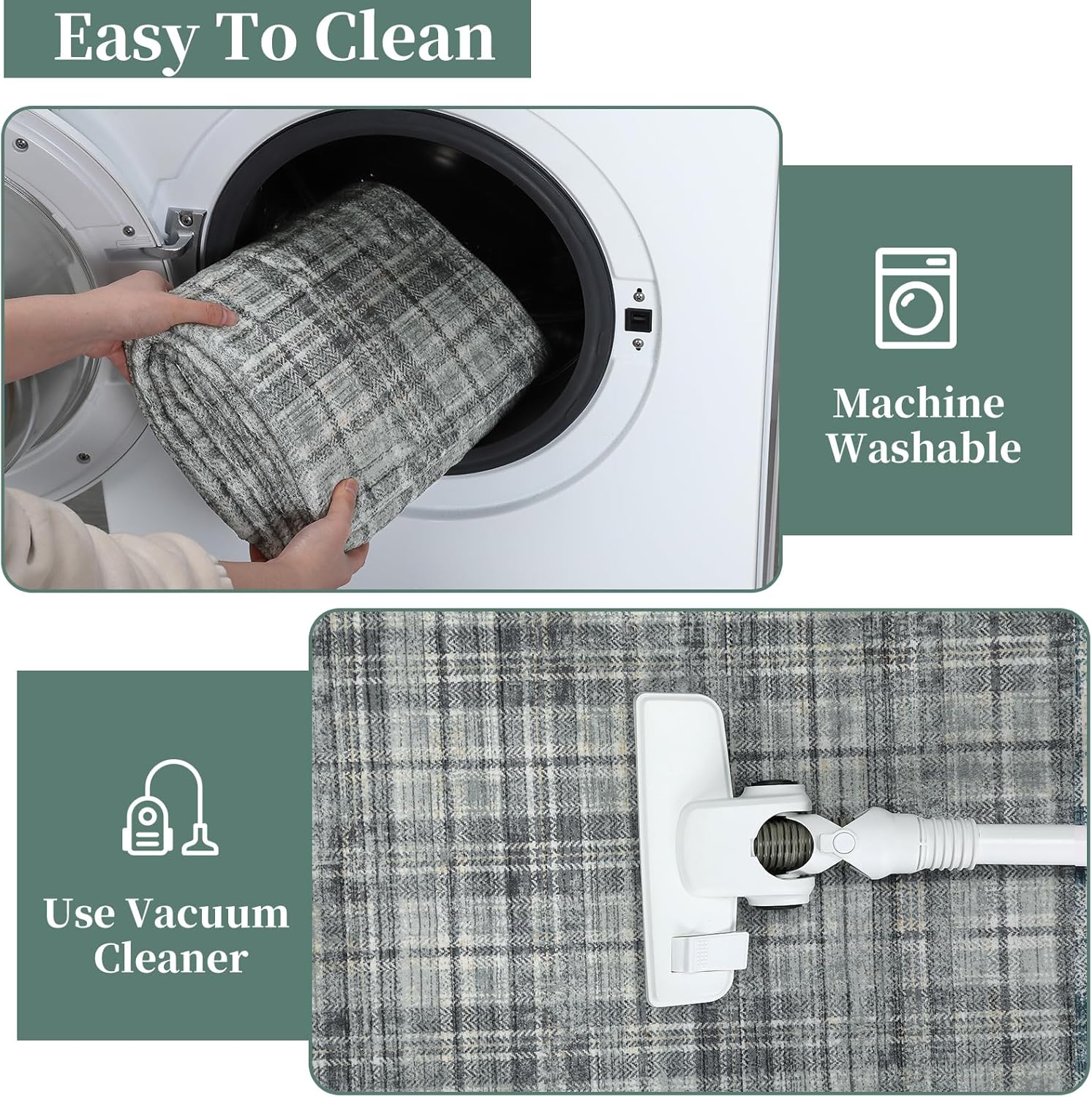 Garvee Plaid Green 8x10 Bedroom Rug Large Area Rugs for Living Room Modern Office Rug Distressed Rug Low Pile Farmhouse Floor Cover Non Slip Checkered Rug Green