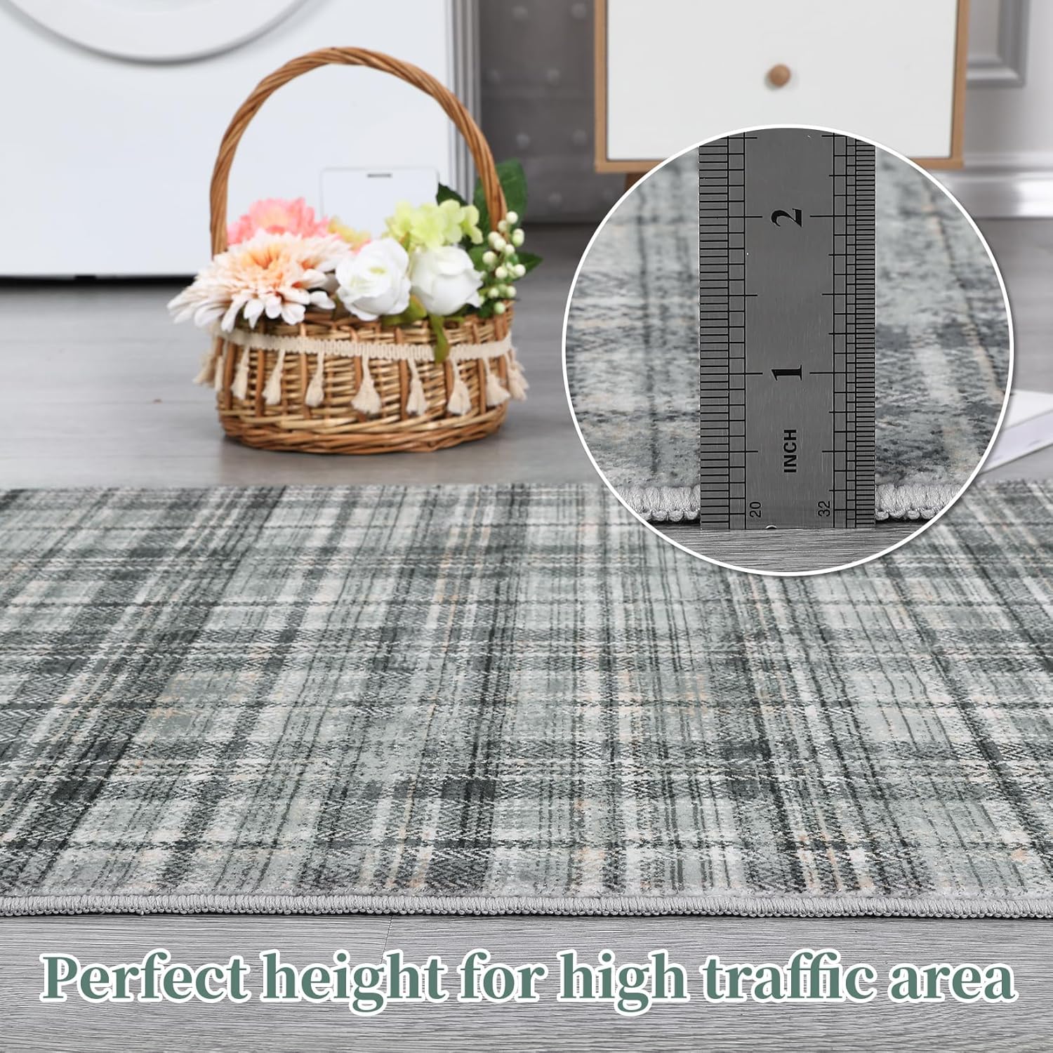 Garvee Plaid Green 8x10 Bedroom Rug Large Area Rugs for Living Room Modern Office Rug Distressed Rug Low Pile Farmhouse Floor Cover Non Slip Checkered Rug Green
