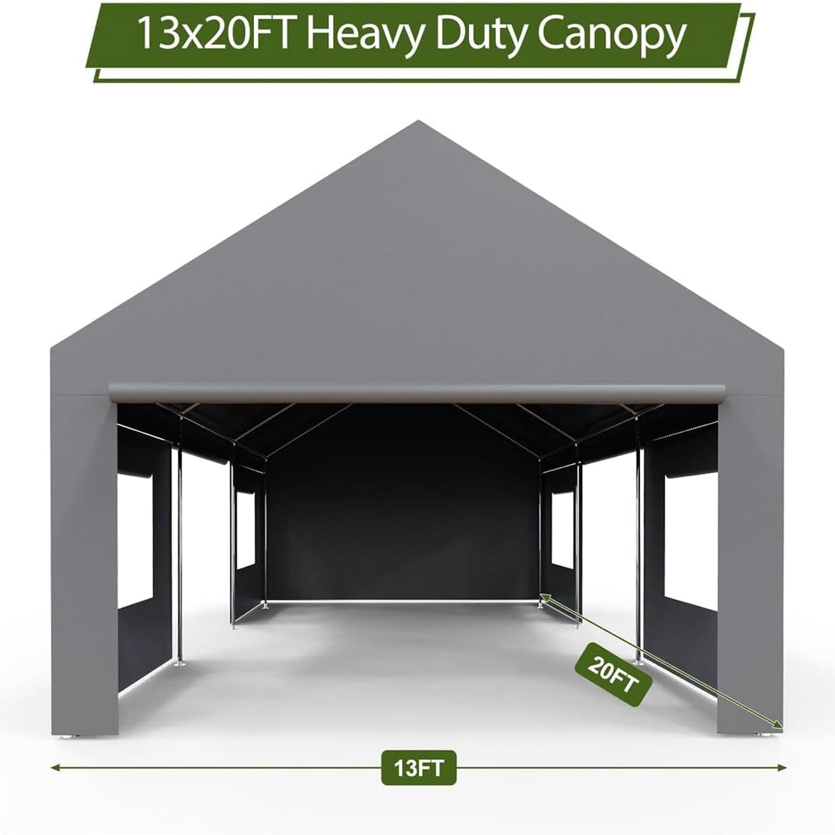Garvee 13'x20' Heavy-Duty Portable Garage - Rust-Resistant Steel Frame, Roll-Up Doors & Windows for Ventilation, Multi-Use Shelter for Vehicles & Parties