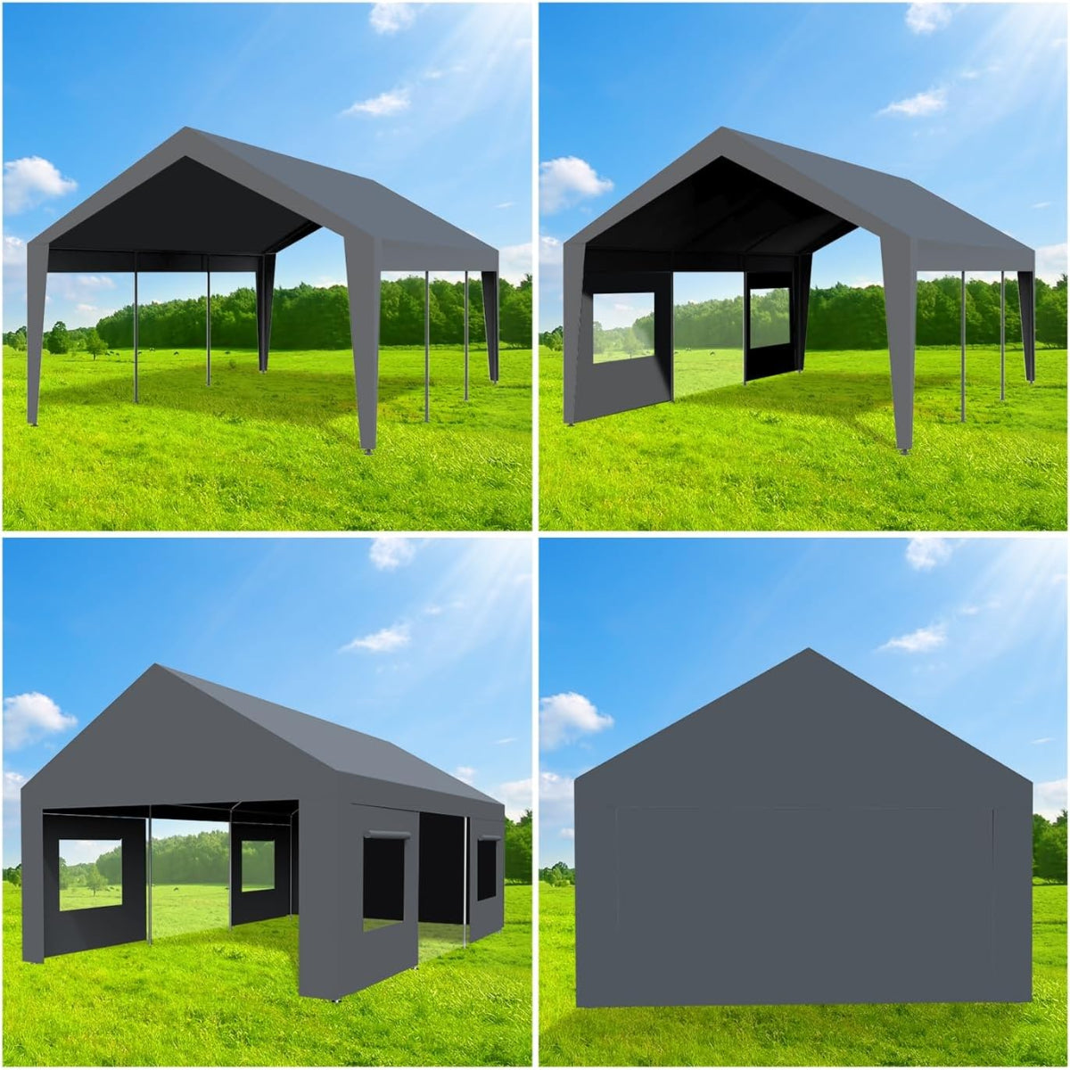 Garvee 13'x20' Heavy-Duty Portable Garage - Rust-Resistant Steel Frame, Roll-Up Doors & Windows for Ventilation, Multi-Use Shelter for Vehicles & Parties