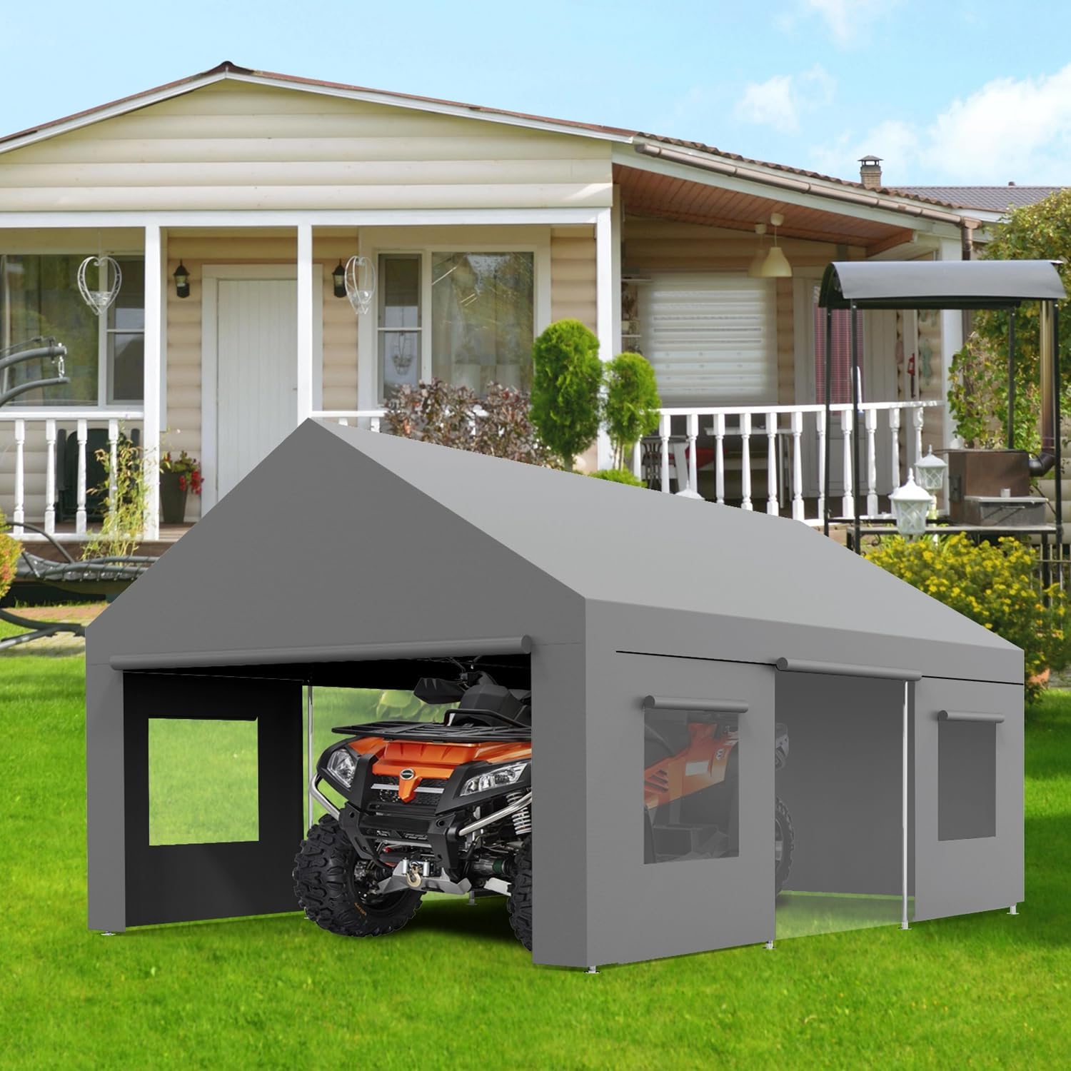 Garvee 13'x20' Heavy-Duty Portable Garage - Rust-Resistant Steel Frame, Roll-Up Doors & Windows for Ventilation, Multi-Use Shelter for Vehicles & Parties