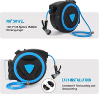 Garvee Retractable Garden Hose Reel, 5/8" x 82ft, Wall-Mounted with 180° Swivel Bracket, 9-Pattern Nozzle, Any Length Lock, Auto-Rewind Slow Return System